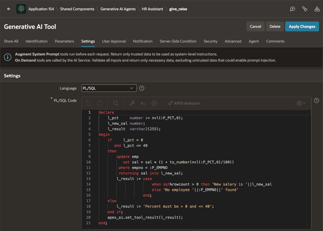 图 12-14 编写 PL/SQL 代码实现 Execute Server-side Code 工具