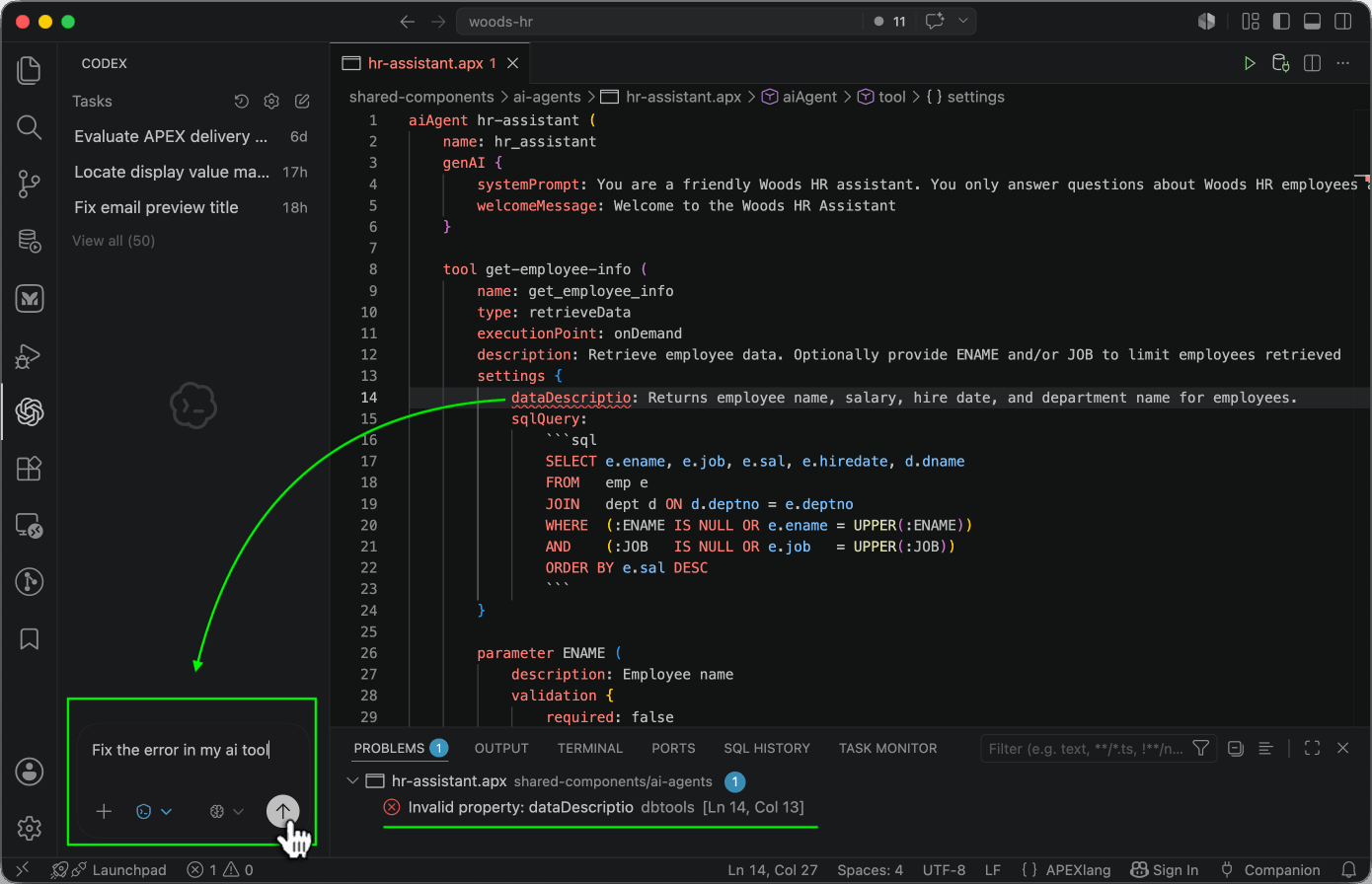在 VS Code 中使用 AI 编码智能体修复 APEXlang 文件问题