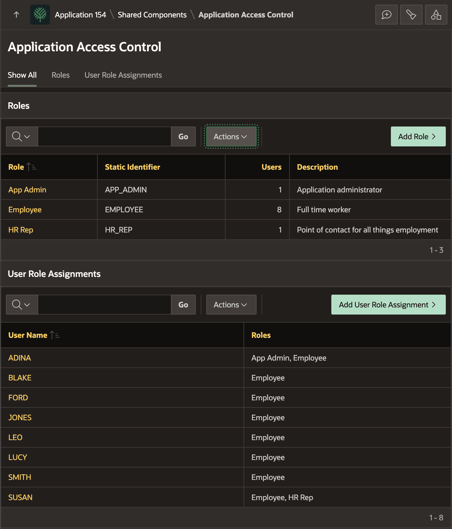 Application Access Control 中的角色与角色分配