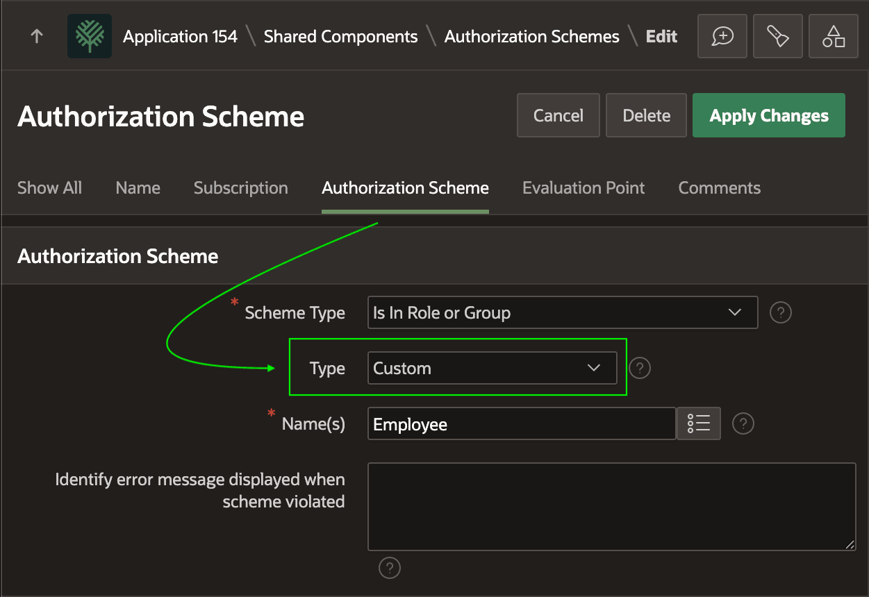 授权方案 Type 设置为 Custom 以使用动态组