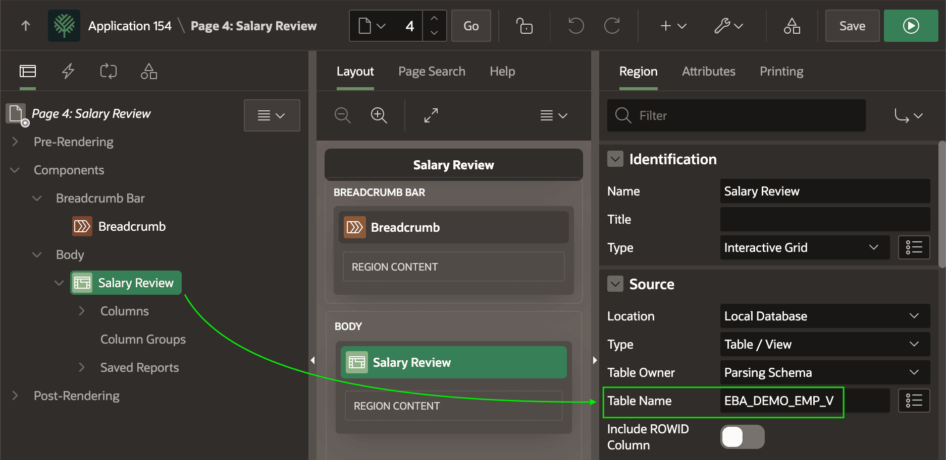 Salary Review Interactive Grid 使用带数据安全策略的视图