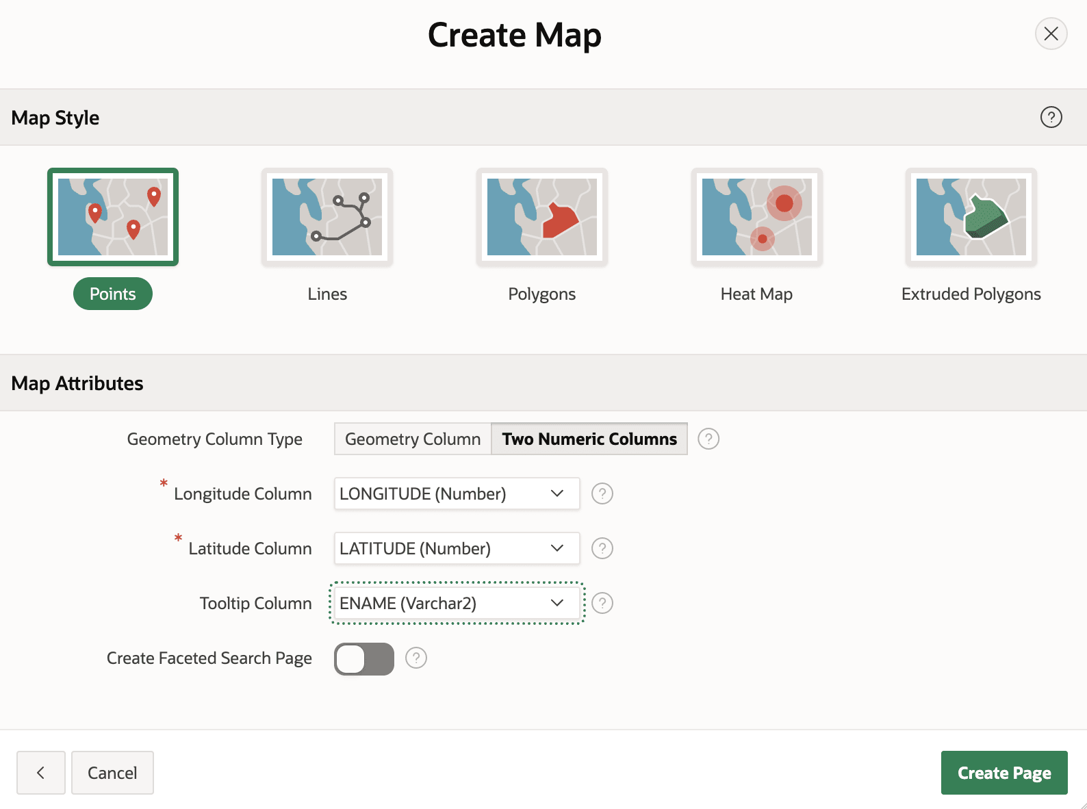 Create Page 向导中的五种地图图层类型