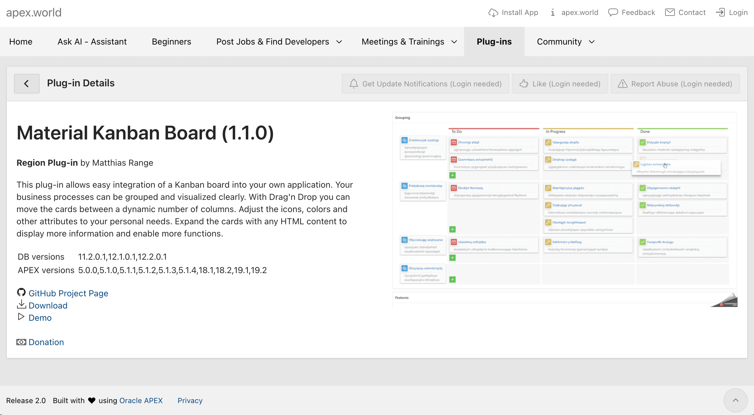 apex.world 上 Material Kanban Board 插件详情页