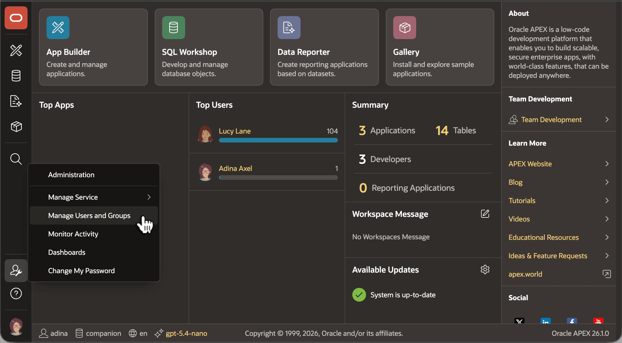 工作区管理员打开 Manage Users and Groups 菜单