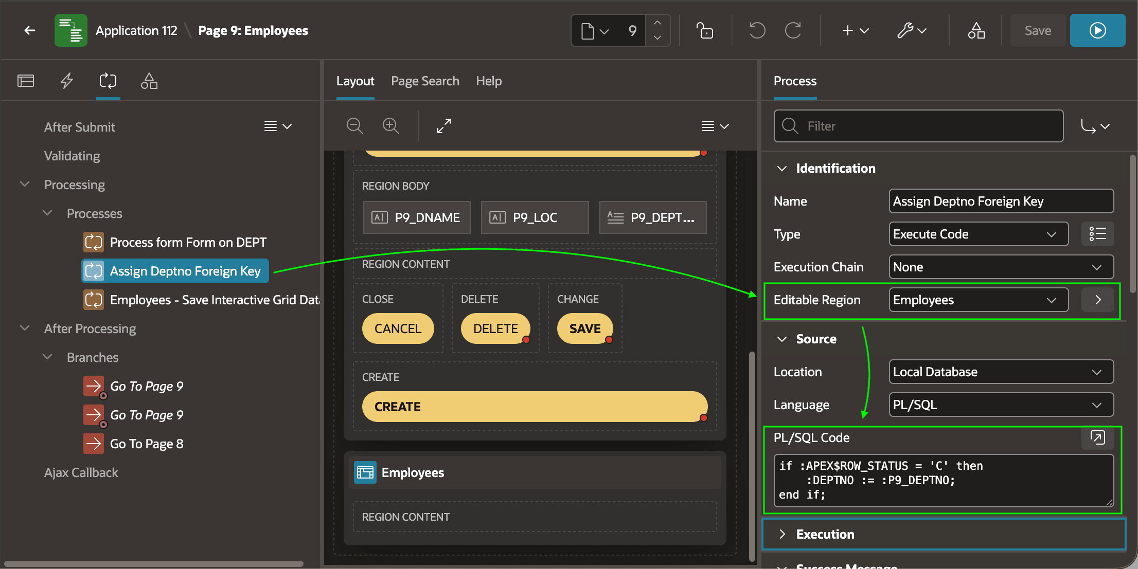 Assign Deptno Foreign Key Execute Code 处理绑定 Employees 可编辑网格