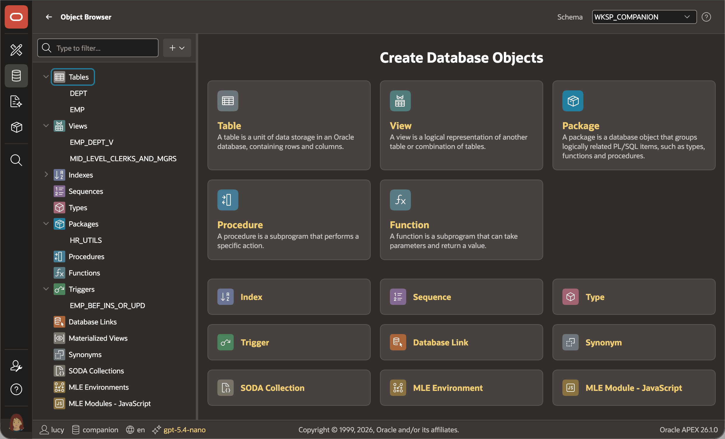 Object Browser 中维护数据库对象