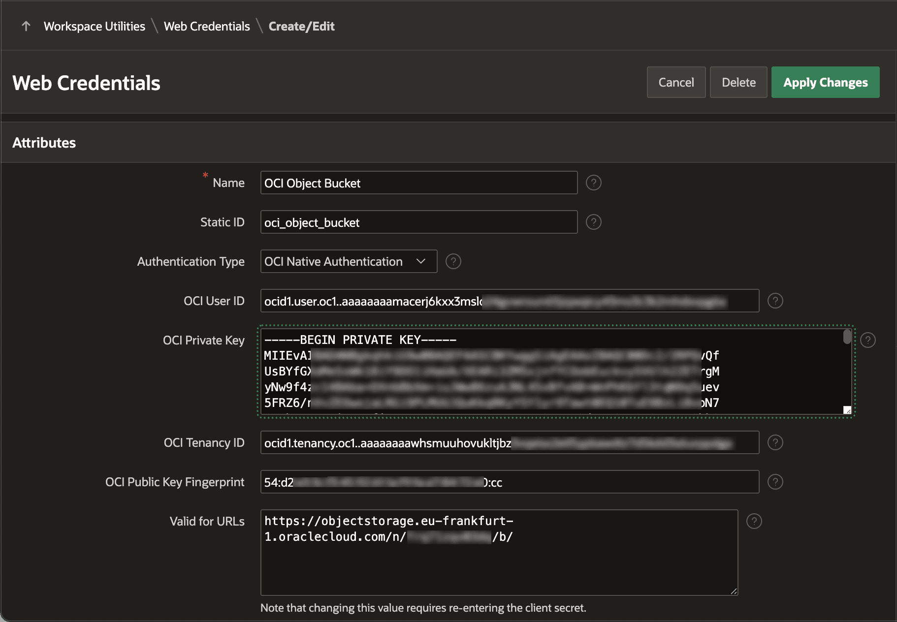 图 16-49 为 REST API 定义 OCI Web Credential：官方捕获图片 1