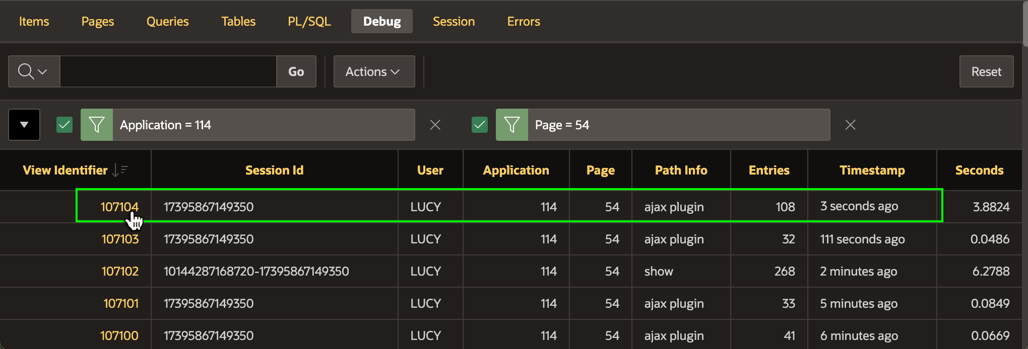 在 Debug Viewer 中识别最近的 trace
