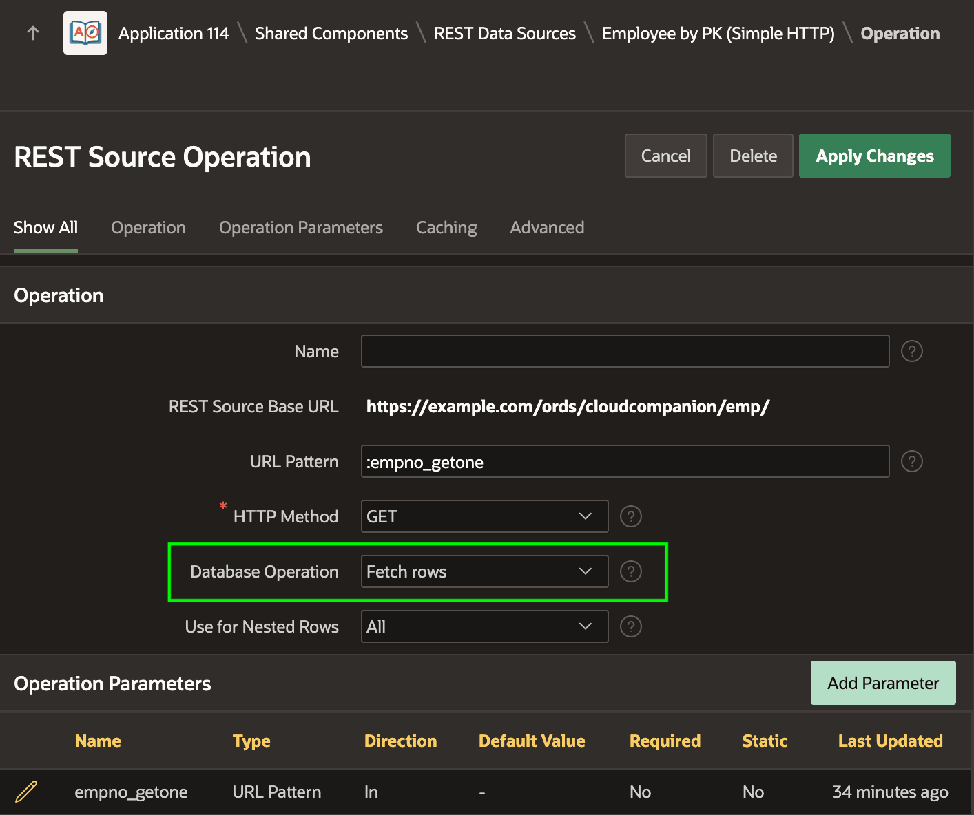 按主键获取一个员工的 Fetch Rows GET 操作