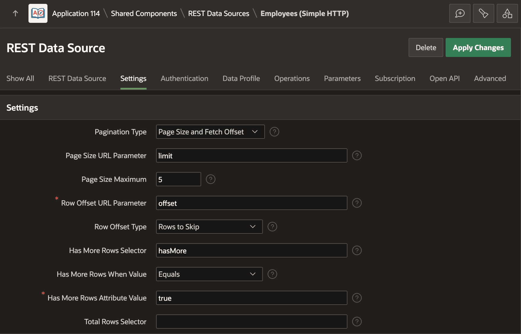 配置 REST Data Source 分页策略