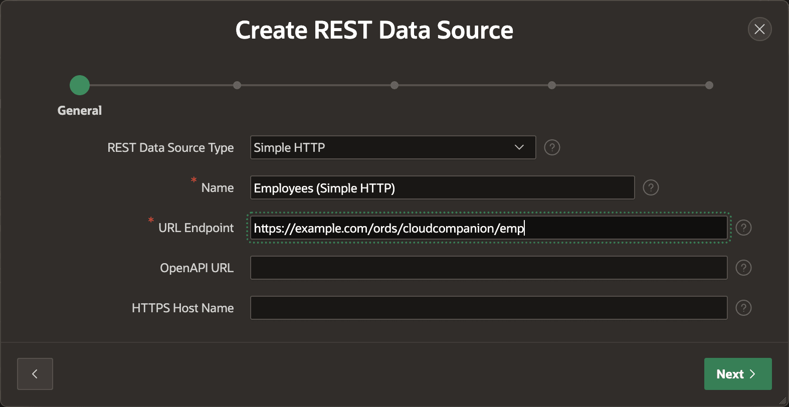 使用端点 URL 创建 REST Data Source