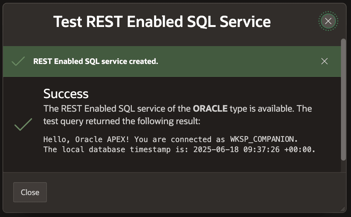 REST-Enabled SQL 连接认证成功确认
