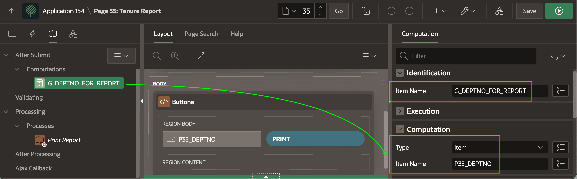 After Submit 计算把 P35_DEPTNO 写入 G_DEPTNO_FOR_REPORT