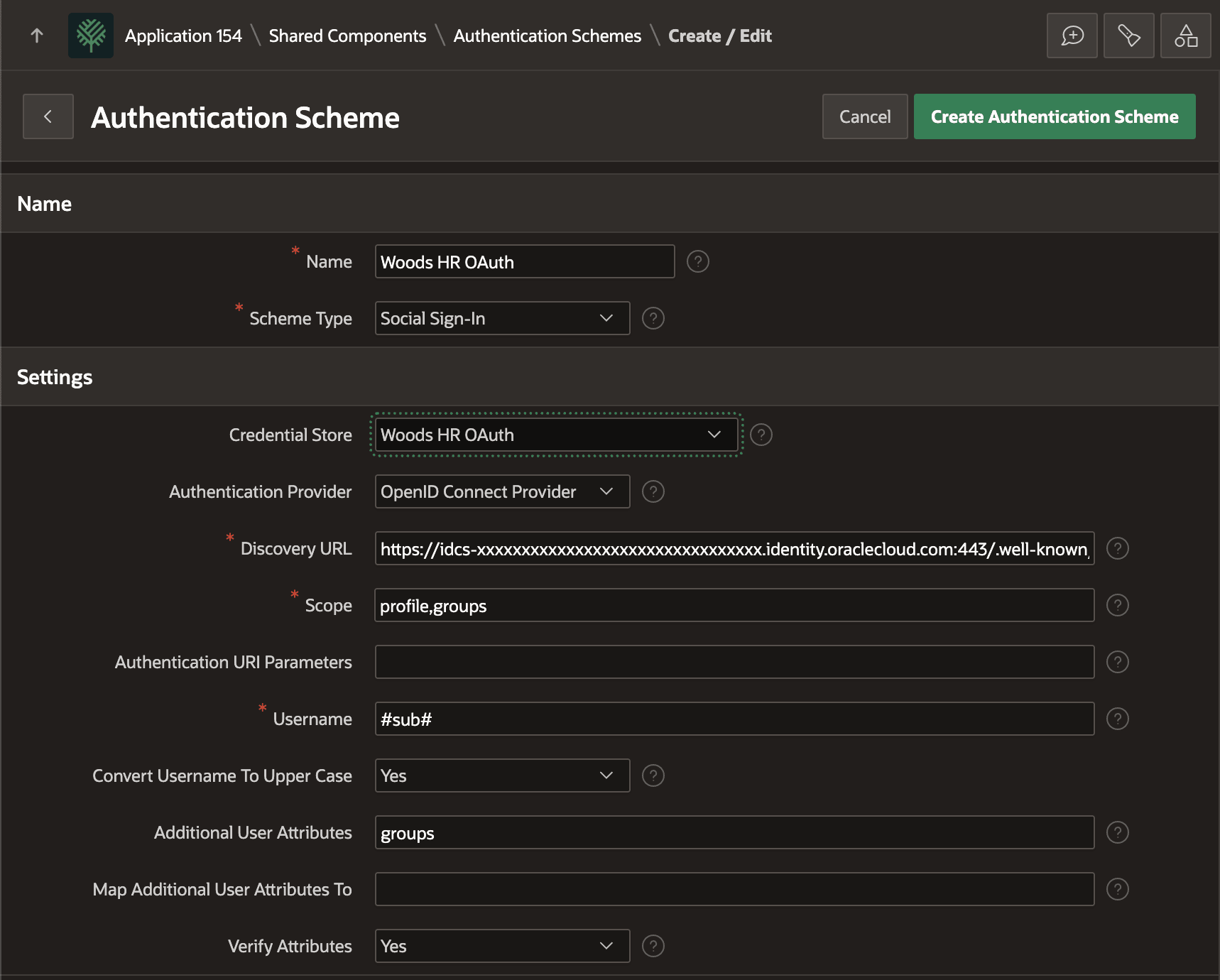 用于 IDCS 的 Social Sign-in Authentication Scheme 配置
