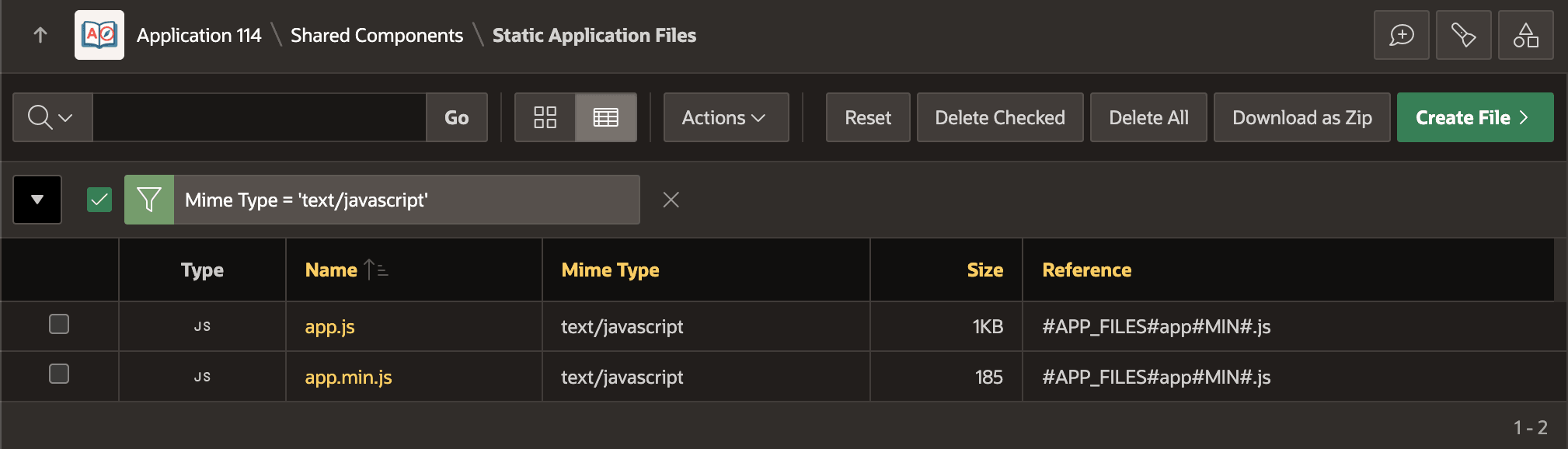 图 15-24 Static Application Files 列表显示文件引用路径