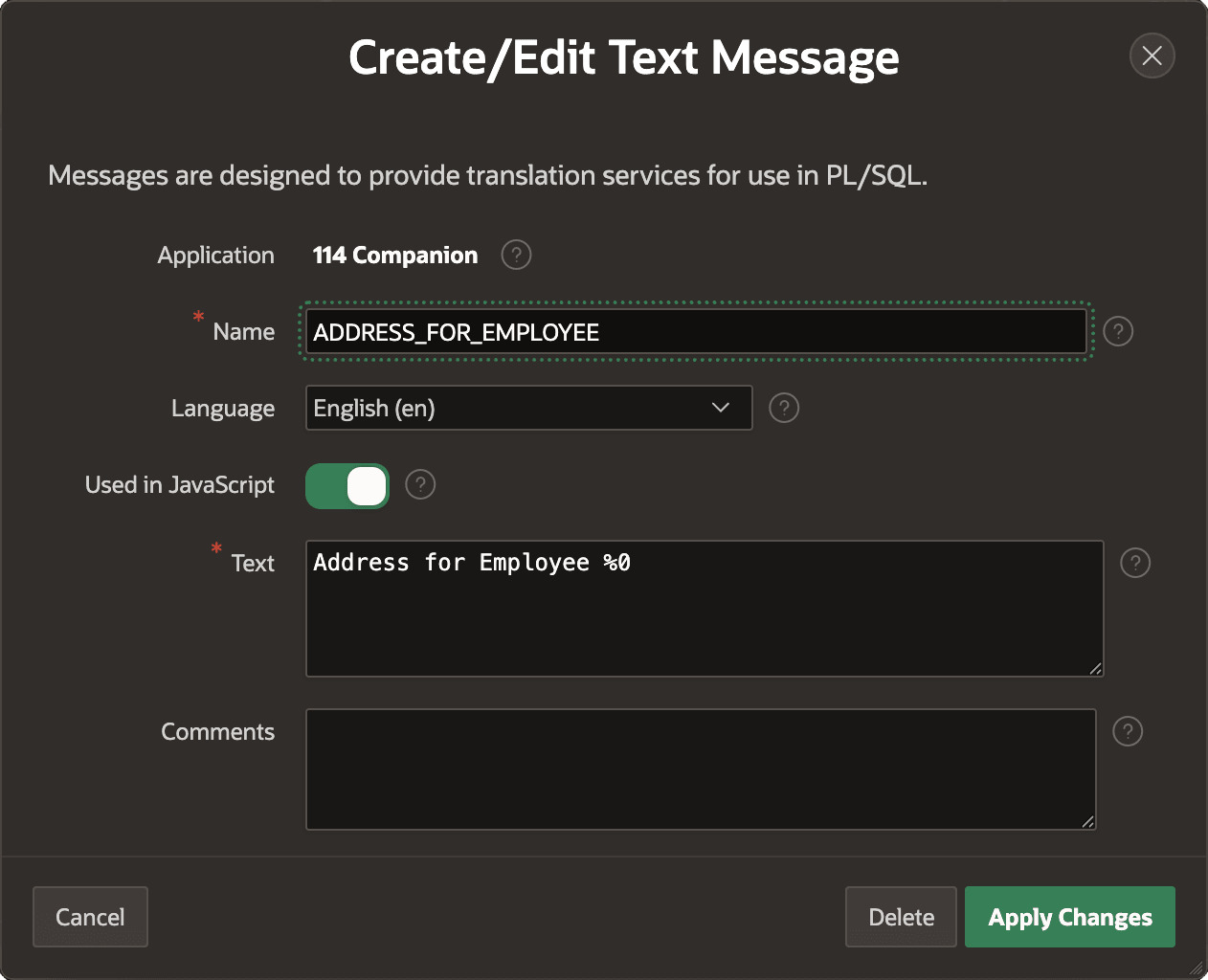 图 15-26 配置可在 JavaScript 中使用的可翻译 Text Message