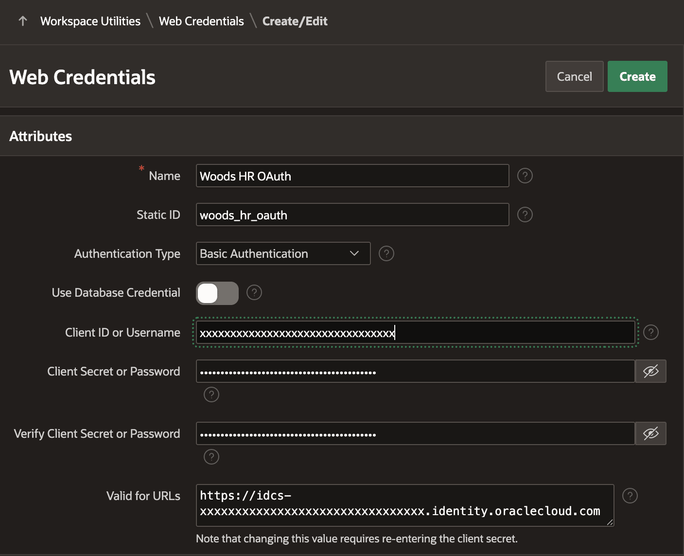 用于 IDCS Social Sign-in Authentication 的 Web Credential